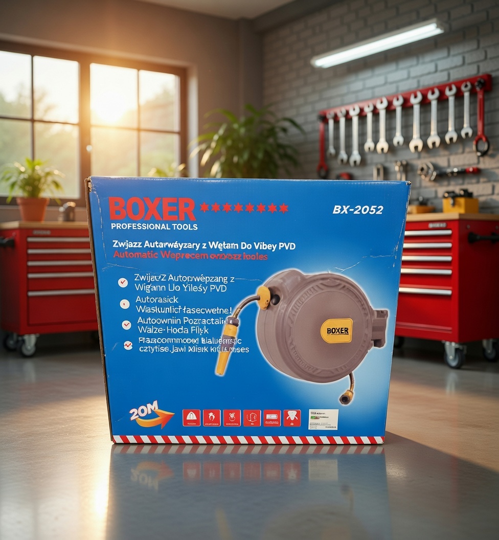 BOXER BX‑2052 Automatic Retractable Water Hose Reel – 20m PVC Hose | Wall‑Mounted | Adjustable Spray Nozzle