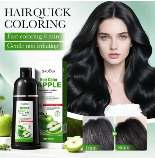 Natural Apple Herbal Hair Dye Shampoo – Ammonia-Free Gray Coverage with Ginseng & Knotweed Extract