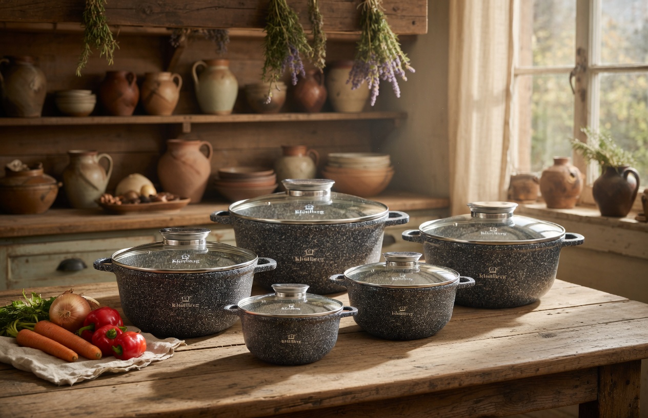 KlönBerg KB-3742 Marble Cookware Set 10 pcs – Non-Stick Granite Pots with Lids, Induction Ready