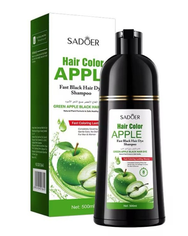 Natural Apple Herbal Hair Dye Shampoo – Ammonia-Free Gray Coverage with Ginseng & Knotweed Extract