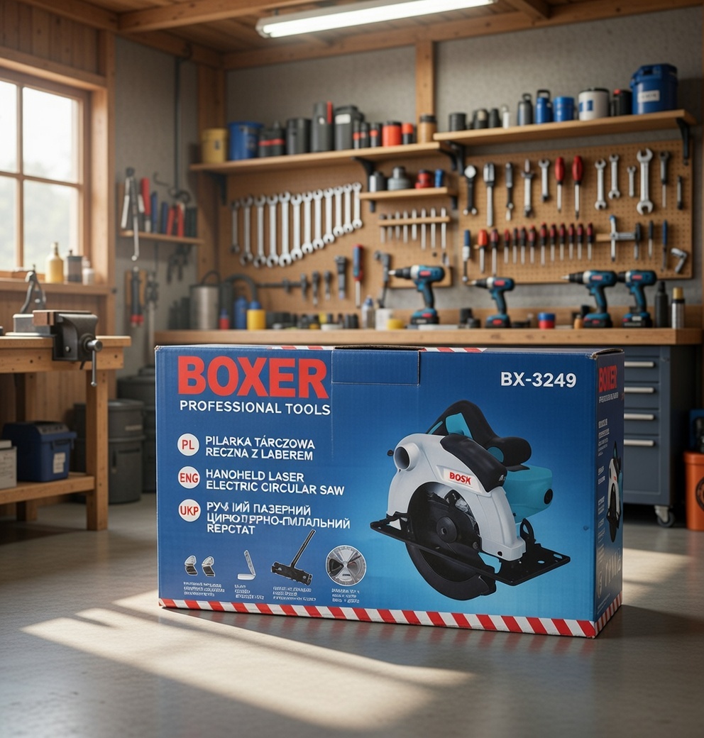 BOXER BX‑3249 Handheld Laser Electric Circular Saw | Precision Laser Guide | Adjustable Depth & Angle | Professional Wood Cutting Tool
