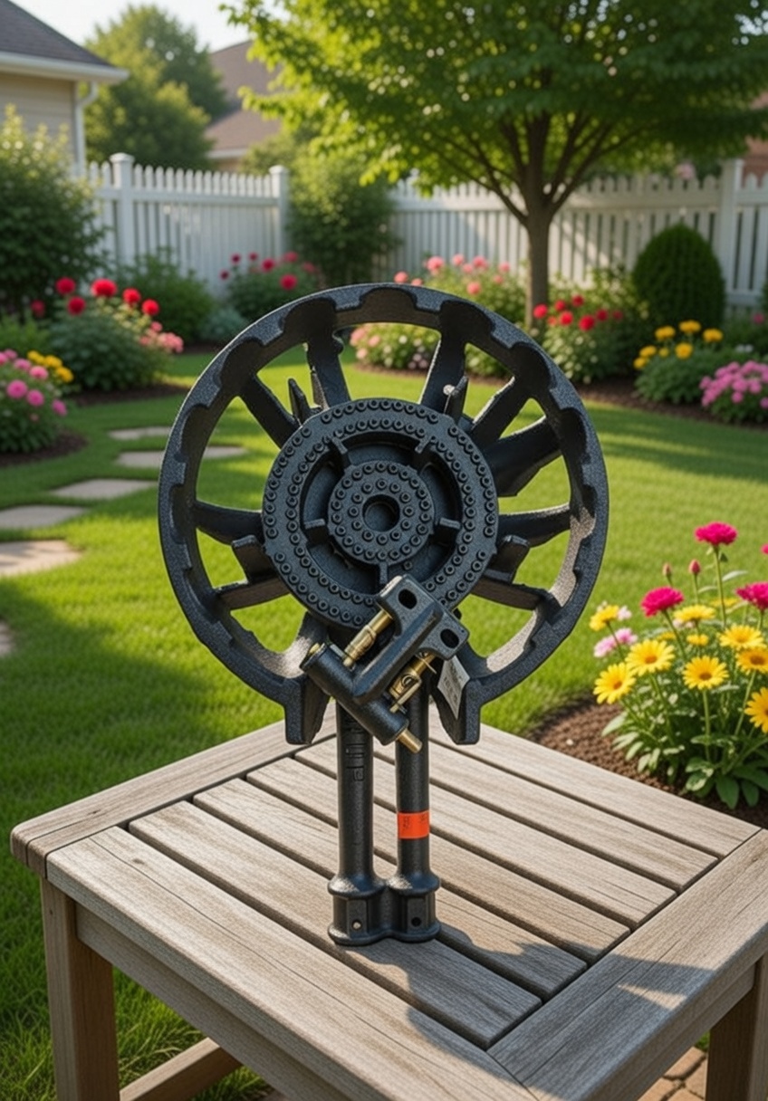Heavy‑Duty Cast Iron Gas Burner with 3 Valves