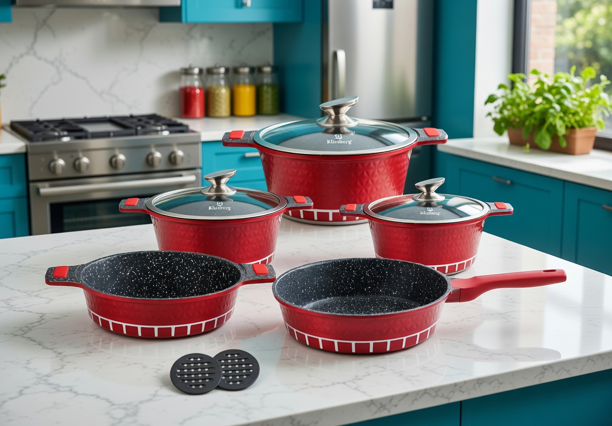 KlönBerg Marble Non-Stick Cookware Set – Induction Pots & Pans Set with Lids, Aluminum, Oven Safe