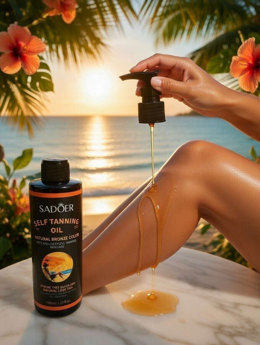 SADOER Bronzing Oil 100 ml – Natural Glow Enhancing Body Oil with Golden Shimmer | Moisturizing & Tan‑Boosting Formula
