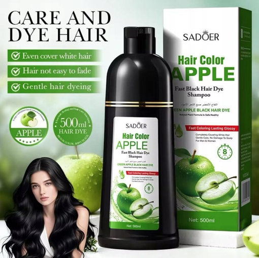 Natural Apple Herbal Hair Dye Shampoo – Ammonia-Free Gray Coverage with Ginseng & Knotweed Extract