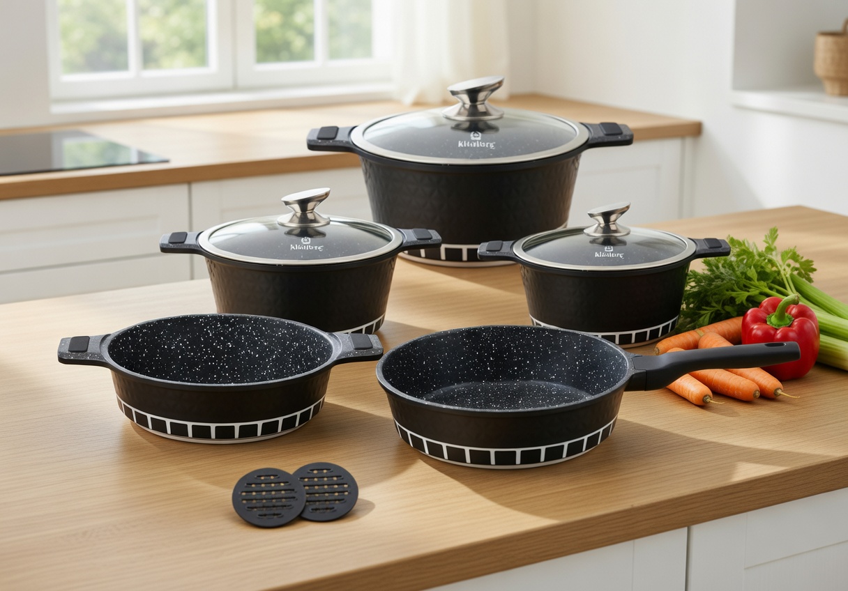 KlönBerg Marble Non-Stick Cookware Set – Induction Pots & Pans Set with Lids, Aluminum, Oven Safe