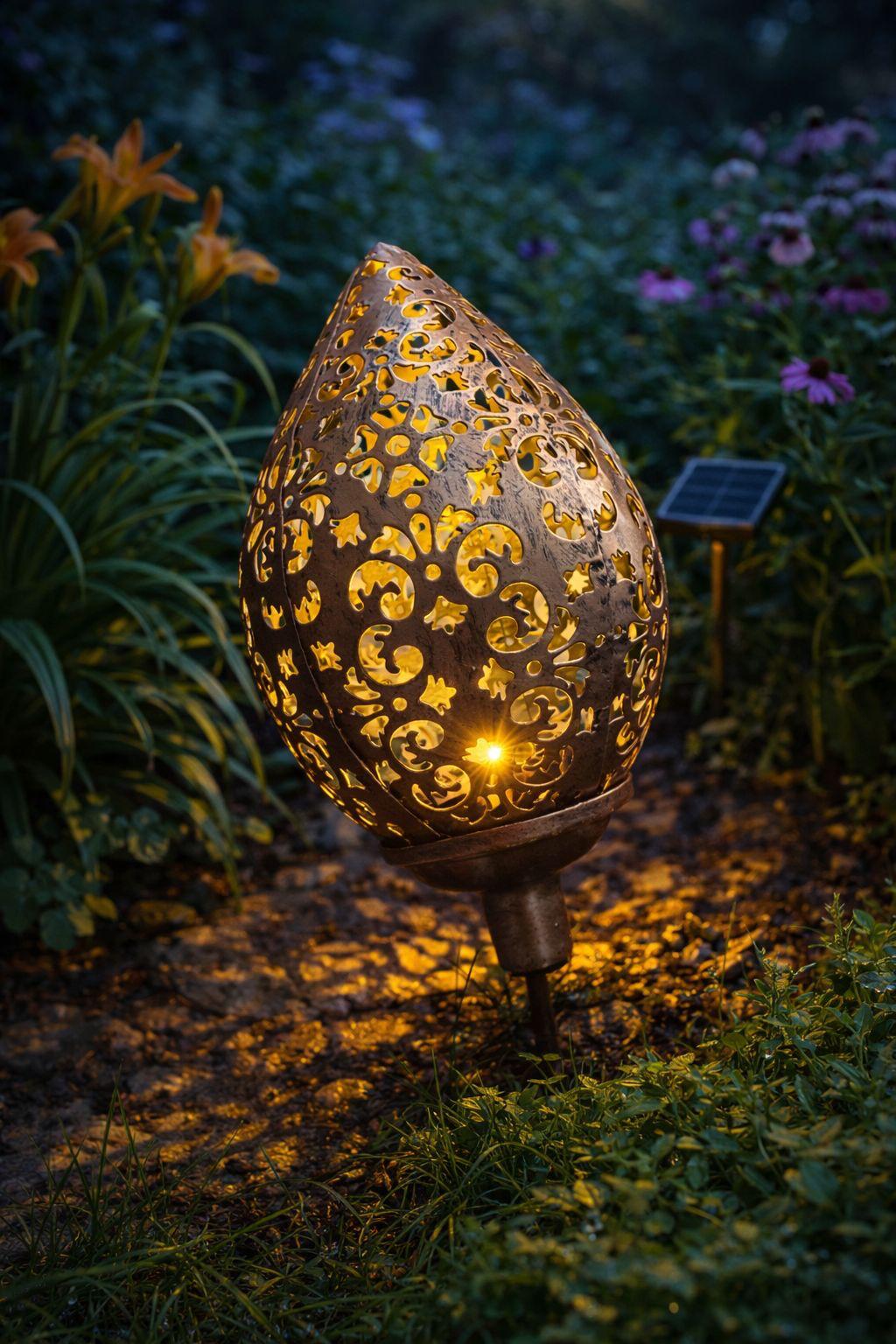 Hanging Solar Lantern LED Openwork Garden Light with Sensor – Vintage Moroccan Style