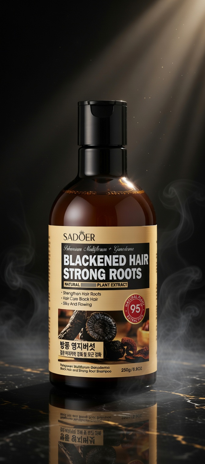 SADOER Black Hair Strong Root Shampoo 250g – Deep Cleansing & Hair Repair with Ganoderma