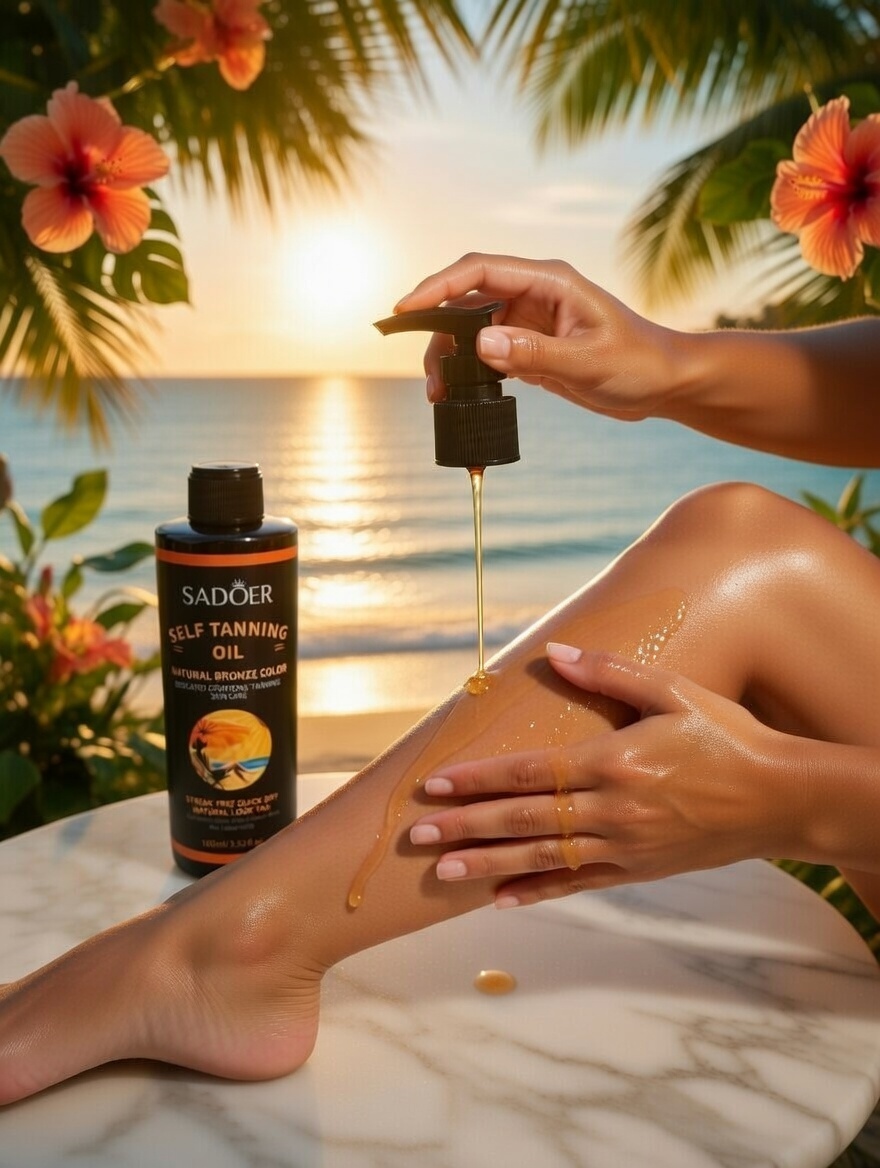 SADOER Bronzing Oil 100 ml – Natural Glow Enhancing Body Oil with Golden Shimmer | Moisturizing & Tan‑Boosting Formula
