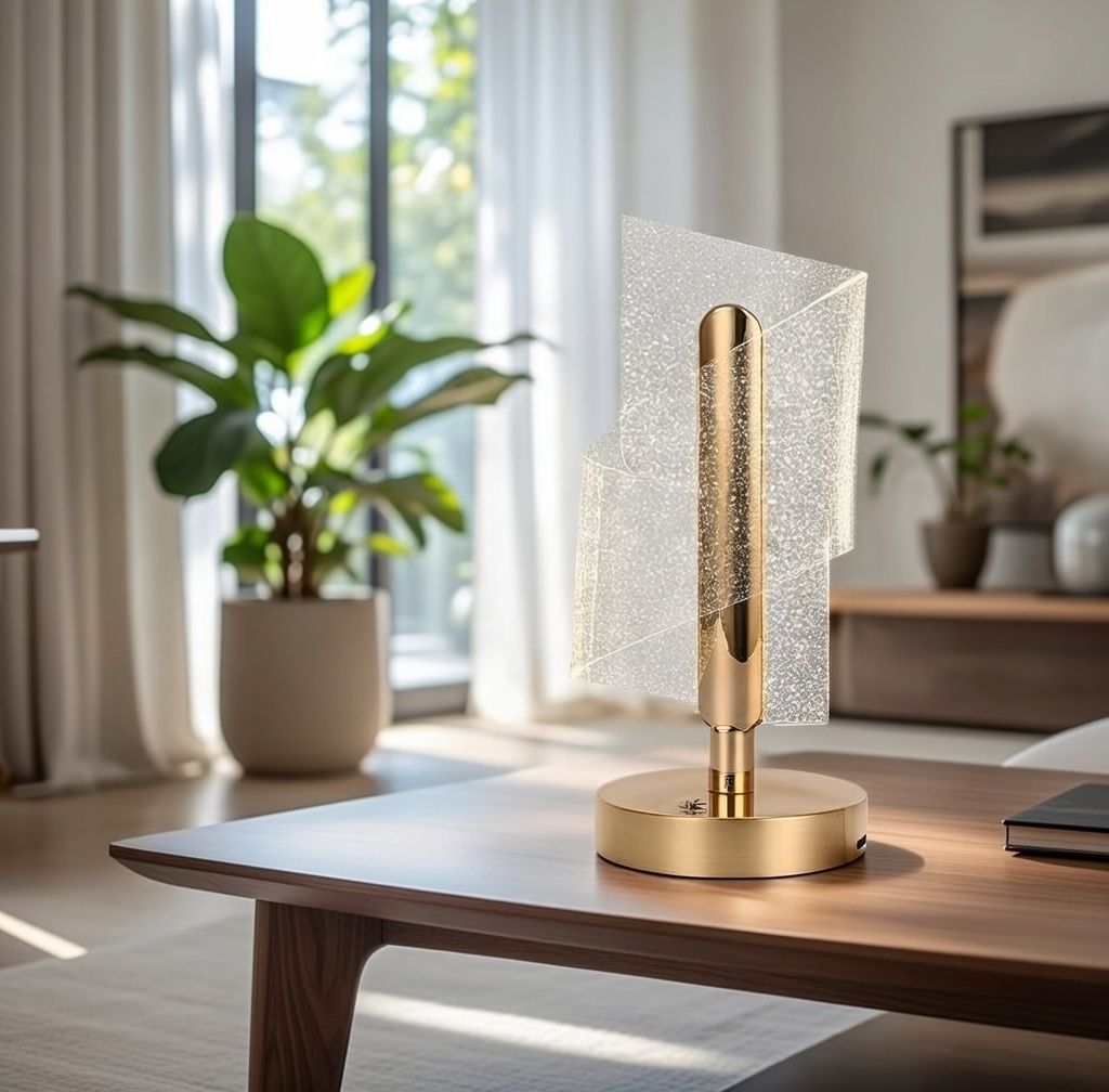 3D Acrylic LED Table Lamp – Gold Base Touch Night Light