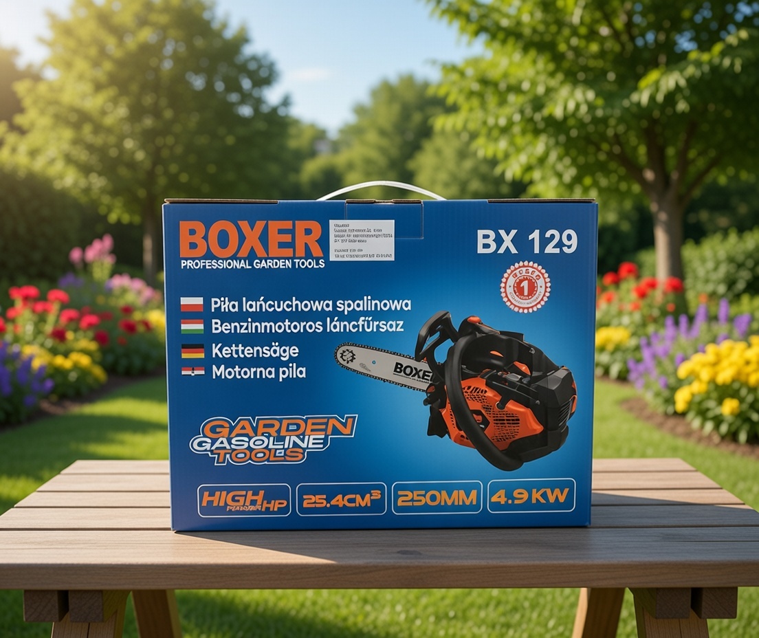 BOXER BX‑129 Gasoline‑Powered Chainsaw | 4.9 kW High‑Power Engine | 250 mm Bar | Garden & Light Forestry Tool
