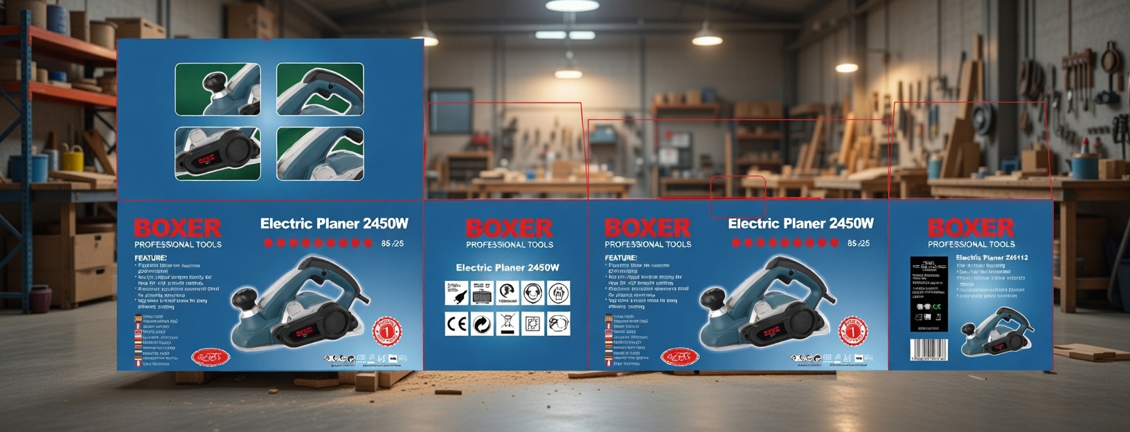 BOXER BX‑210 Electric Planer – 2450W High‑Power Wood Planer with Double‑Edged Blades & Aluminum Base