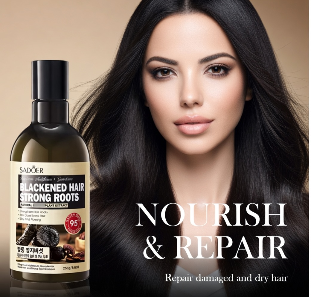 SADOER Black Hair Strong Root Shampoo 250g – Deep Cleansing & Hair Repair with Ganoderma