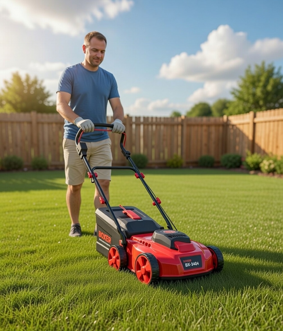 BOXER BX‑3404 Electric Sweeper/Vacuum for Artificial Grass – 2‑in‑1 Garden Cleaning Tool with Adjustable Height & Collection Bag