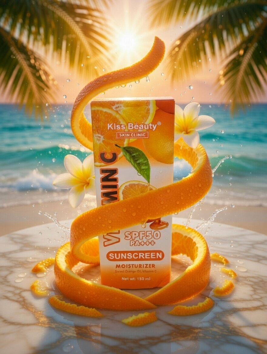 Kiss Beauty Vitamin C Sunscreen SPF50 PA+++ – Brightening & Moisturizing Sun Protection 150ml