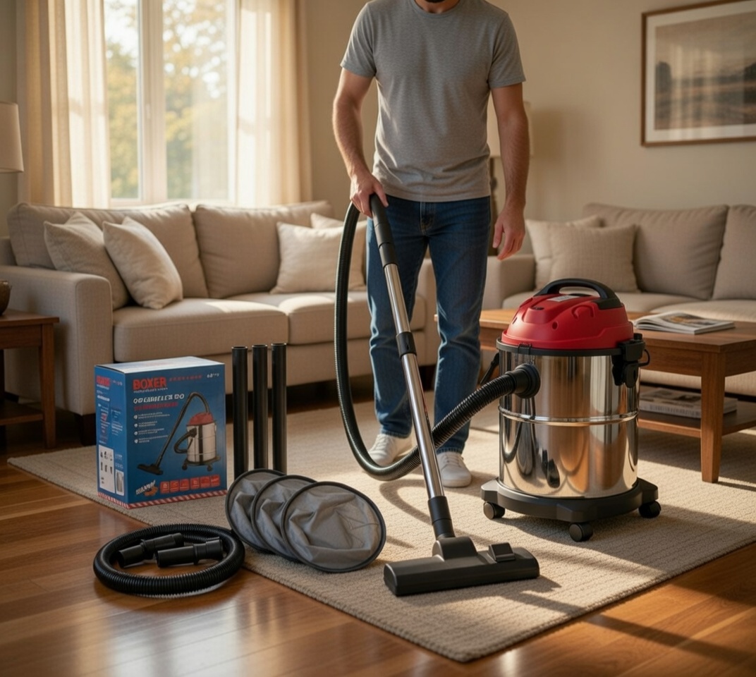 BOXER BX‑3233 Wet & Dry Vacuum Cleaner – Stainless Steel Heavy‑Duty Carpet Cleaning Machine with Powerful Suction