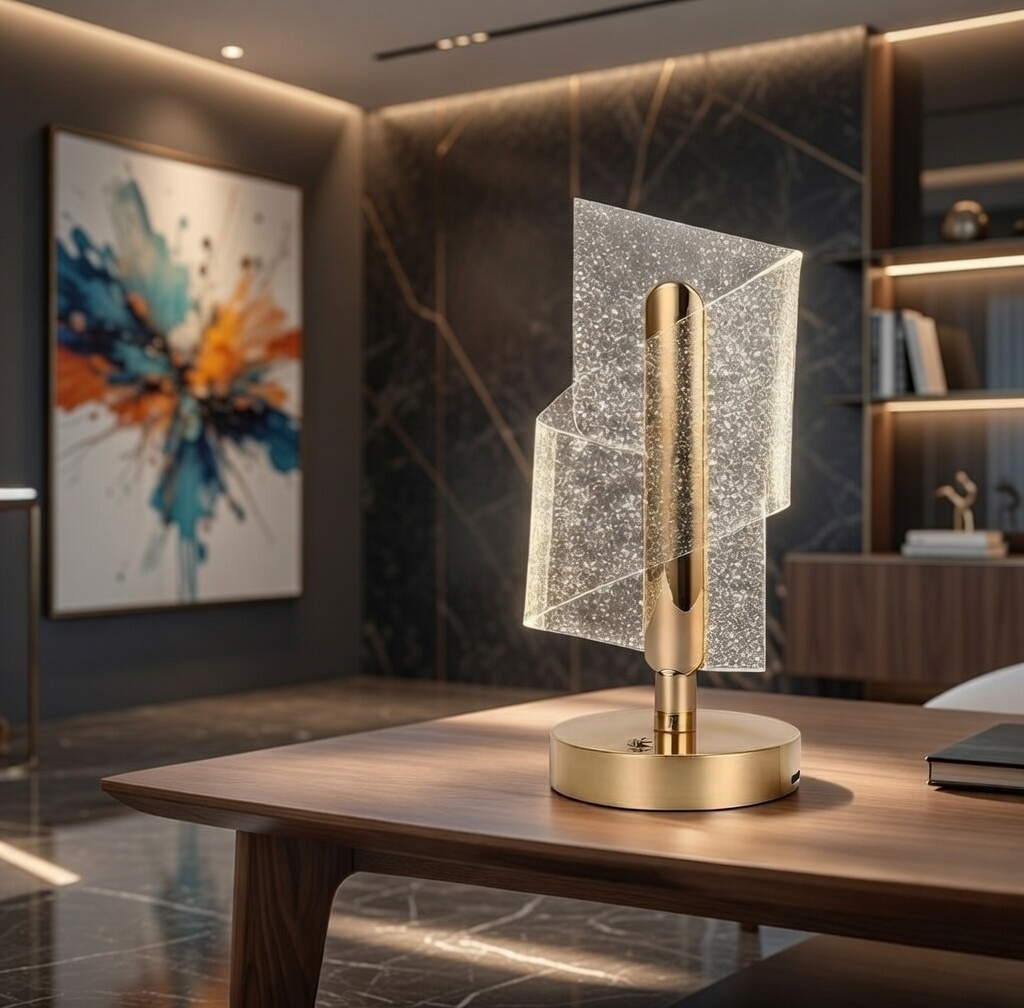 3D Acrylic LED Table Lamp – Gold Base Touch Night Light