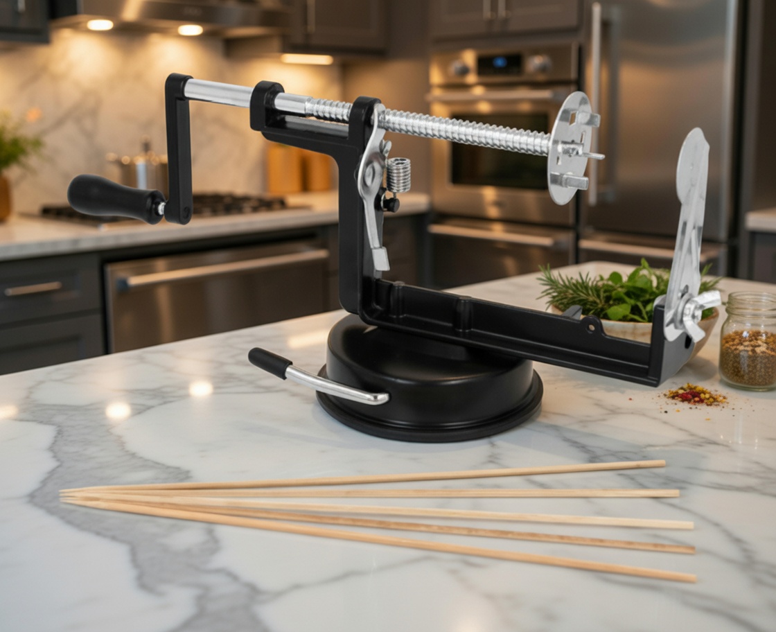 Brunbeste Curly Fries Machine – Durable Metal Spiral Vegetable Cutter with Suction Base