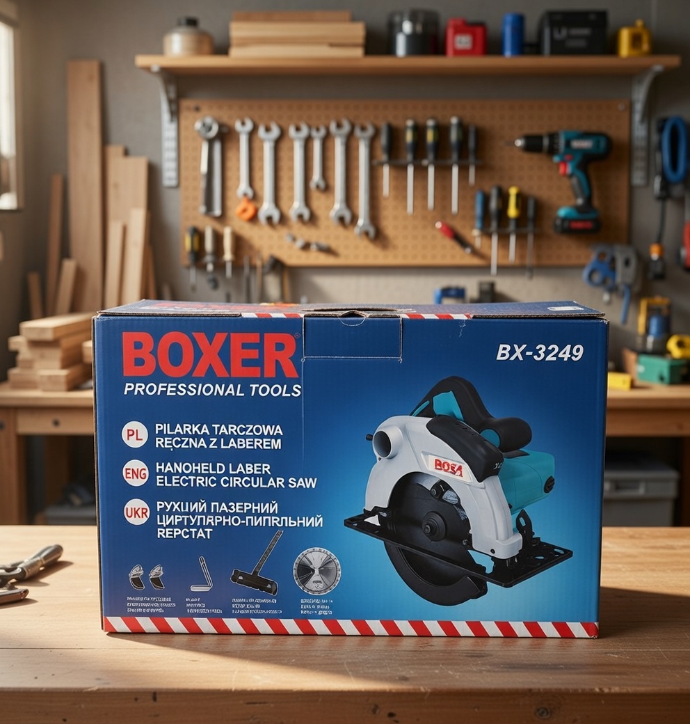 BOXER BX‑3249 Handheld Laser Electric Circular Saw | Precision Laser Guide | Adjustable Depth & Angle | Professional Wood Cutting Tool