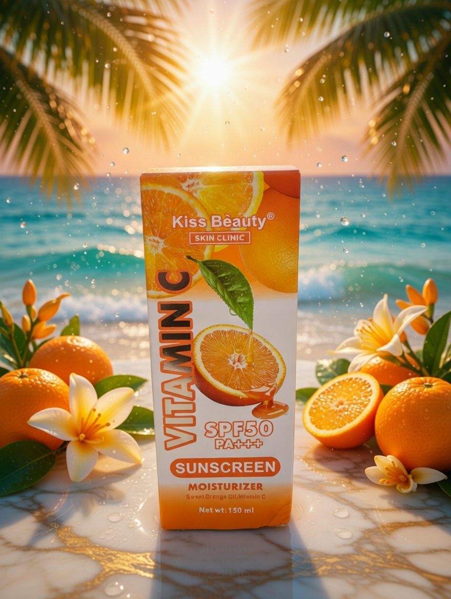 Kiss Beauty Vitamin C Sunscreen SPF50 PA+++ – Brightening & Moisturizing Sun Protection 150ml