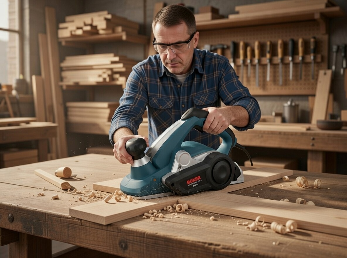 BOXER BX‑210 Electric Planer – 2450W High‑Power Wood Planer with Double‑Edged Blades & Aluminum Base