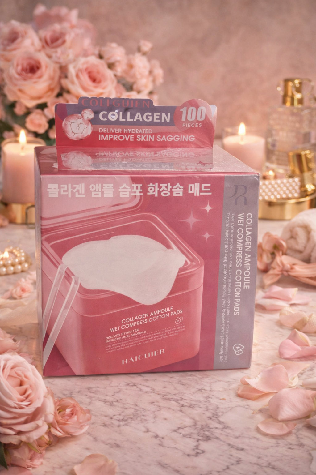 Collagen Ampoule Wet Compress Cotton Pads – Hydrating & Firming Skin Care