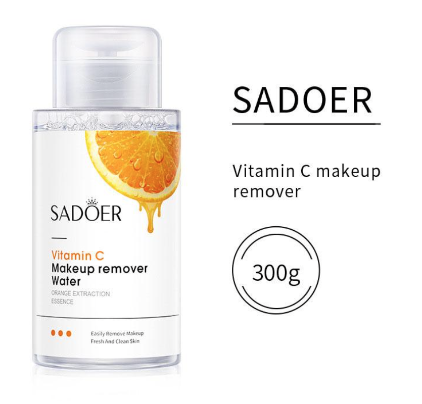 SADOER Vitamin C Makeup Remover Water 300ML – Deep Cleansing & Moisturizing Micellar Water