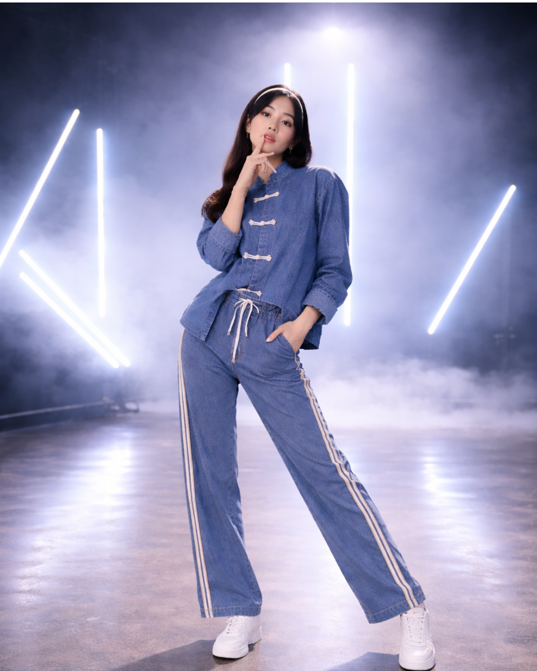 Conjunto de chaqueta y pantalón estilo asiático