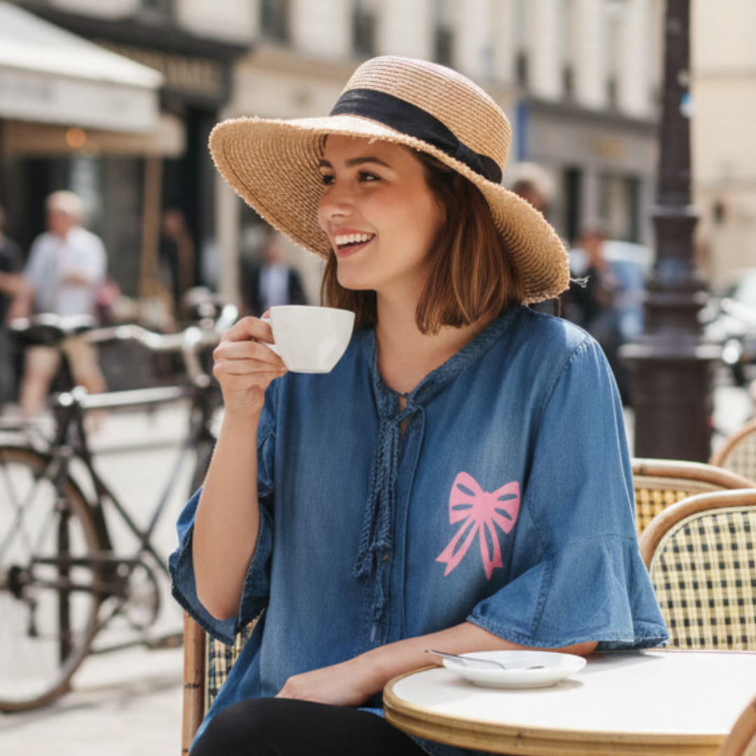 Blusa Vaquera con Lazo Rosa
