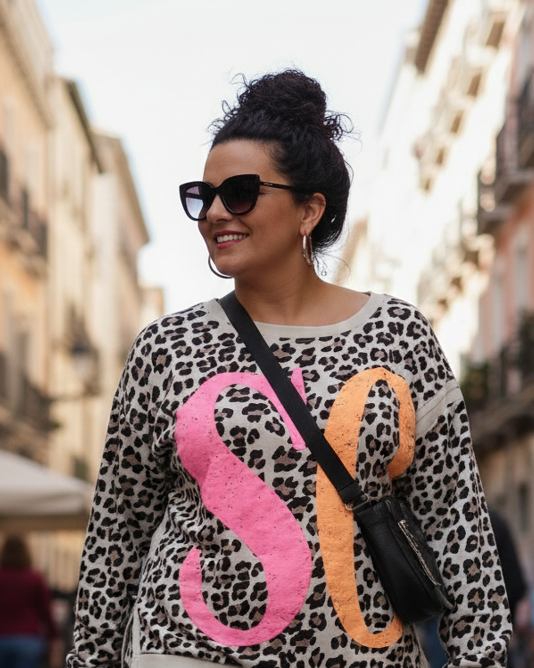 Sudadera con Estampado de Leopardo y Letras