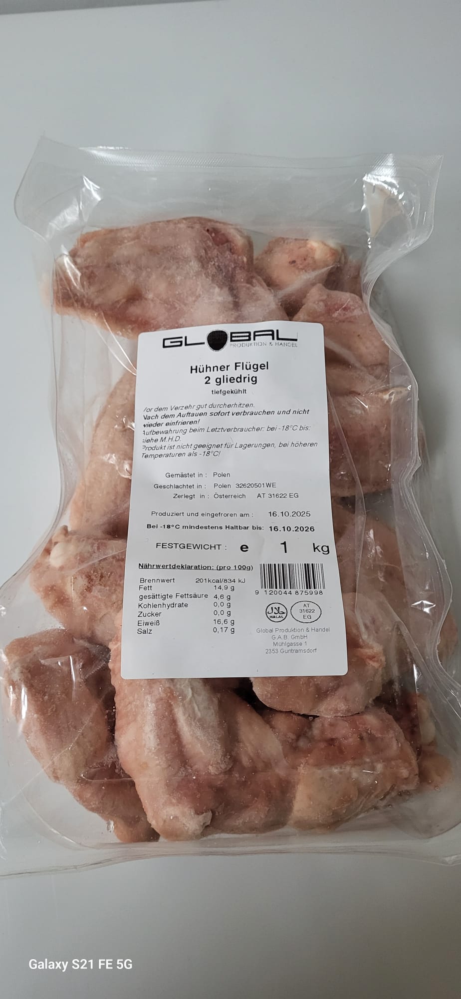  1011 Hühnerflügel 2 gliedrig 1kg vac.pack.TK