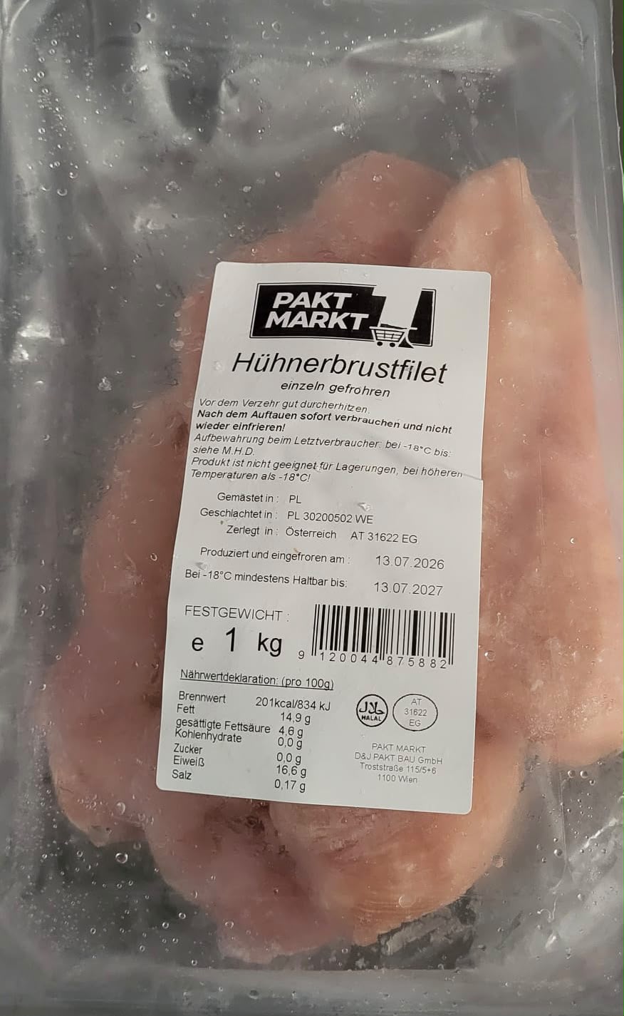  1007 Hühnerbrustfilet - 1kg vac. pack.TK