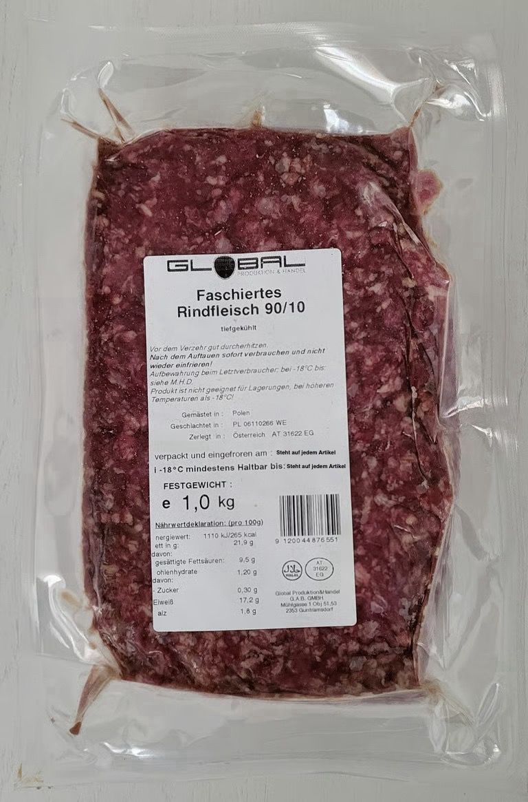 1001 Rind Faschiertes 90/10 1kg vac.pac.TK