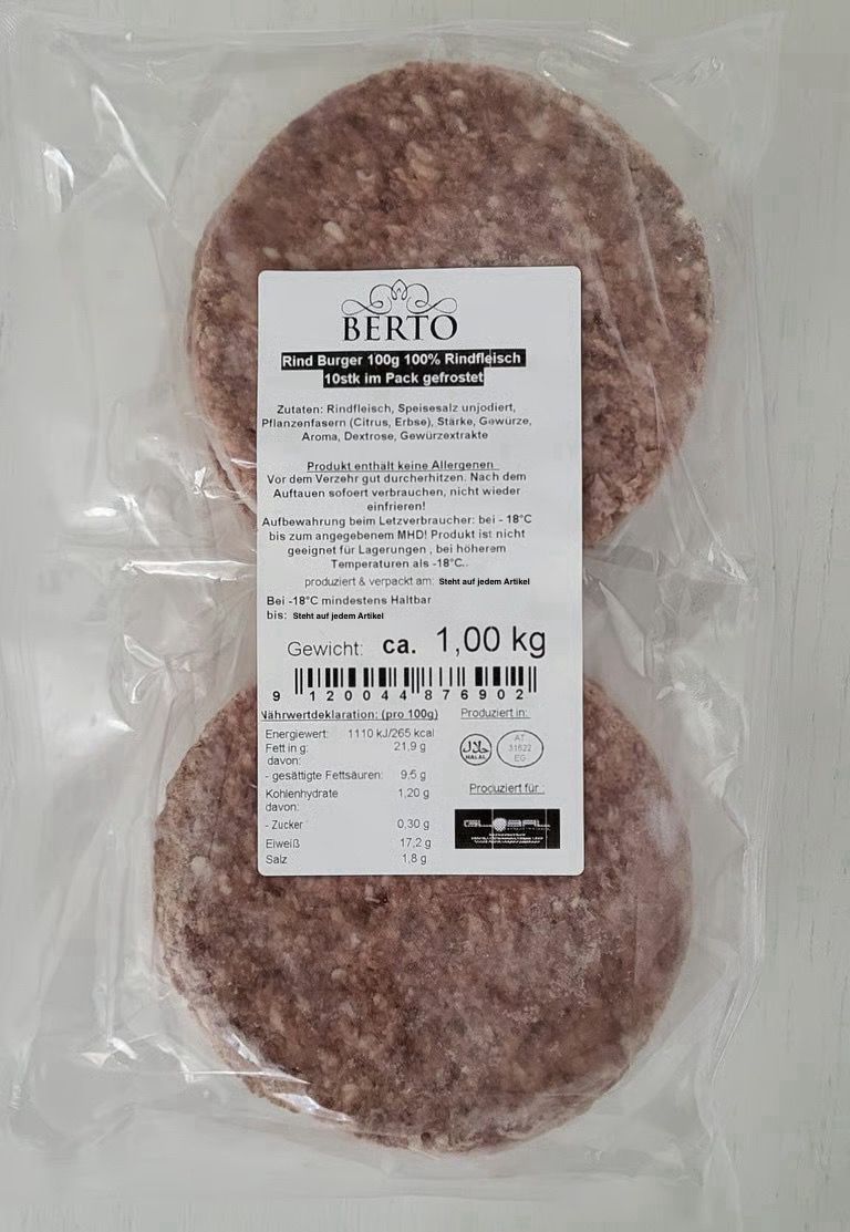 1008 Rind Burger 14cm 10stk.*100g / pckg.(TK)