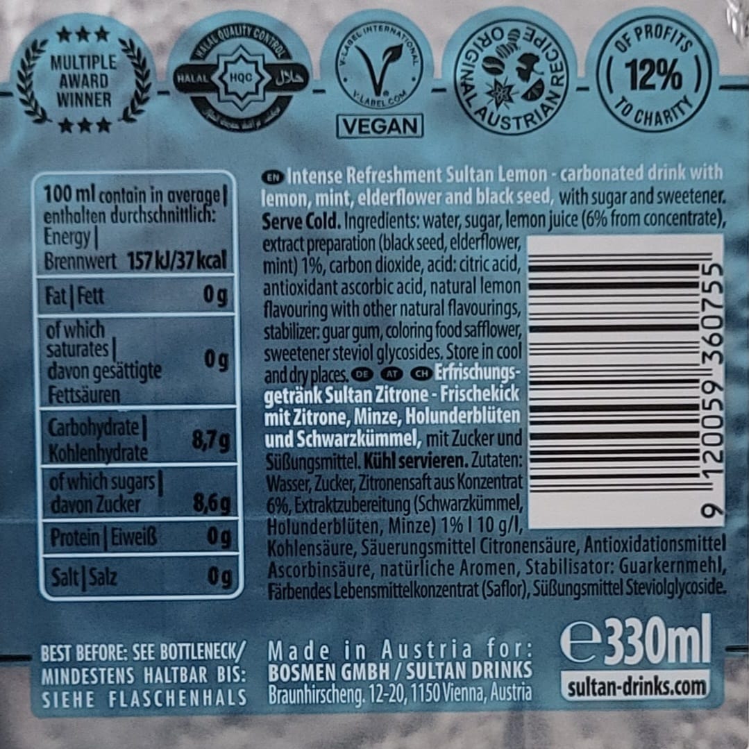 1036 Sultan Lemon 330ml FL Pack. 12