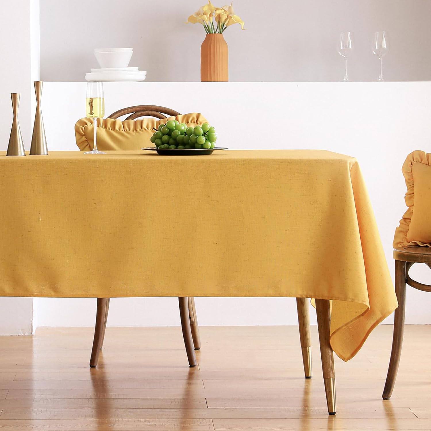 Yellow Tablecloth for Rectangle Tables,Linen Table Cloth Solid Color Plain Simplicity,Heavy Durable Table Cover for Dining Kitchen Decor Party Banquet,63"*94"