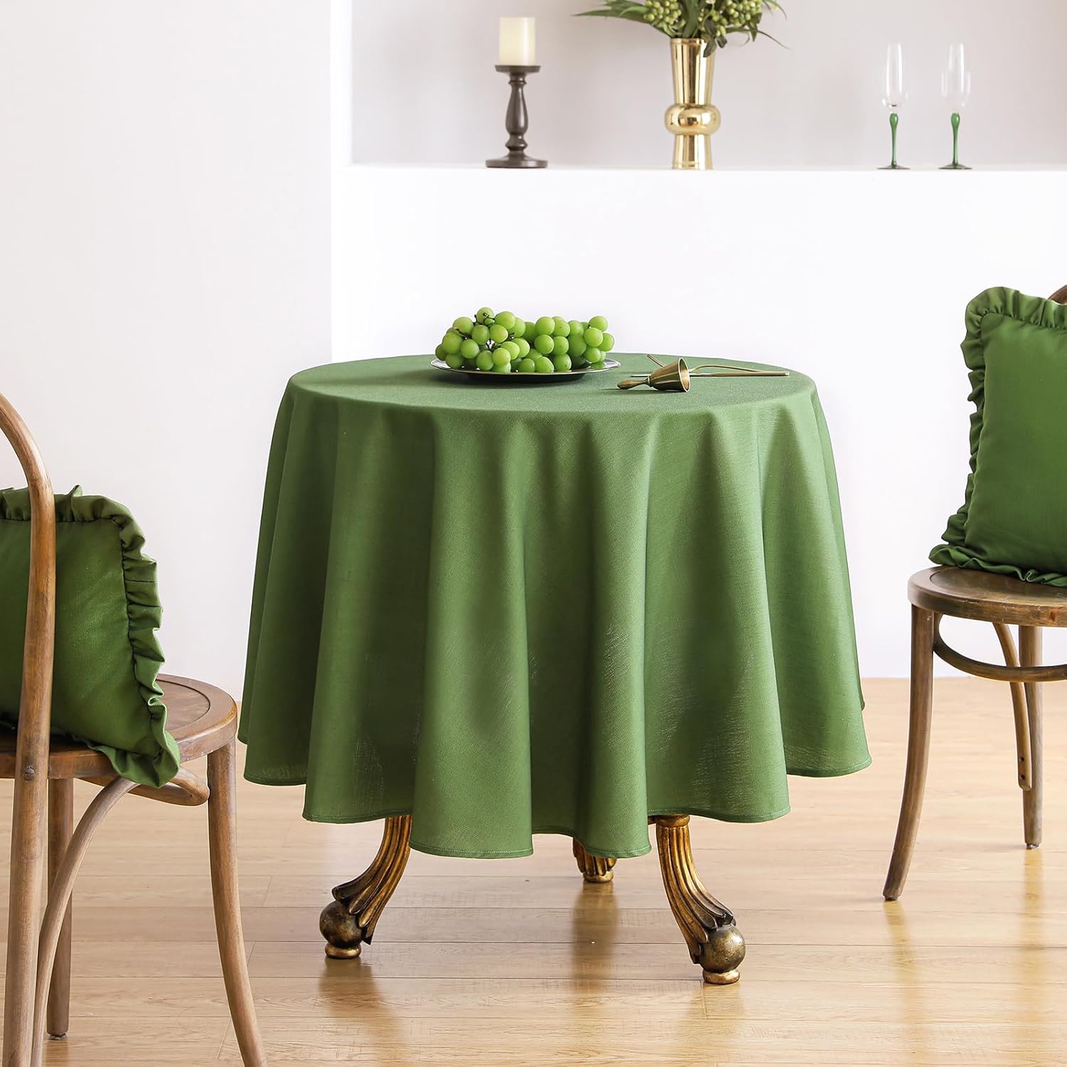 Green Tablecloth for Round Tables,Linen Table Cloth Solid Color Plain Simplicity,Heavy Durable Table Cover for Dining Kitchen Decor Party Banquet, Diameter 67"