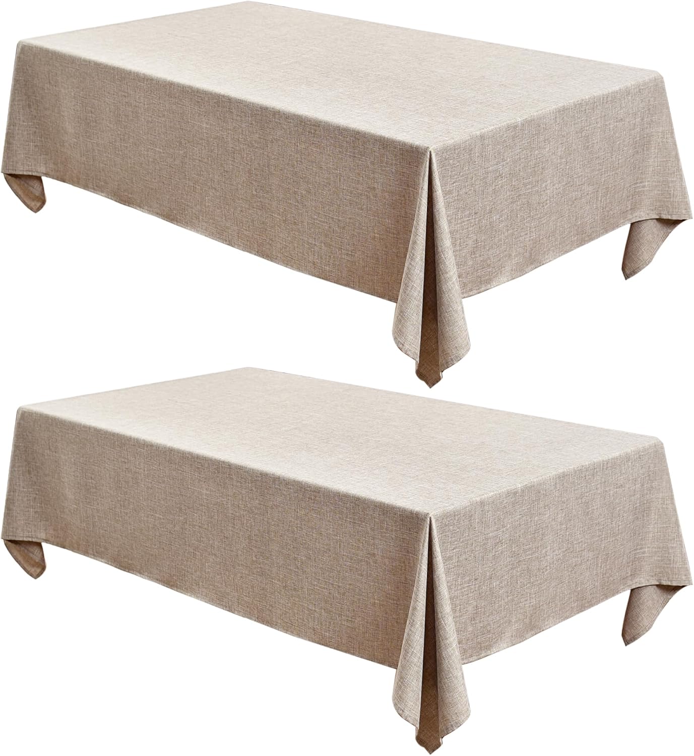 Nature Faux Linen Tablecloths Rectangle 60 x 84 Inch - 2 Pack Neutral Table Clothes for 4-6 Foot Tables, Wrinkle-Proof Faux Burlap Table Cover for Dining, Farmhouse, Outdoor Picnic, Camping