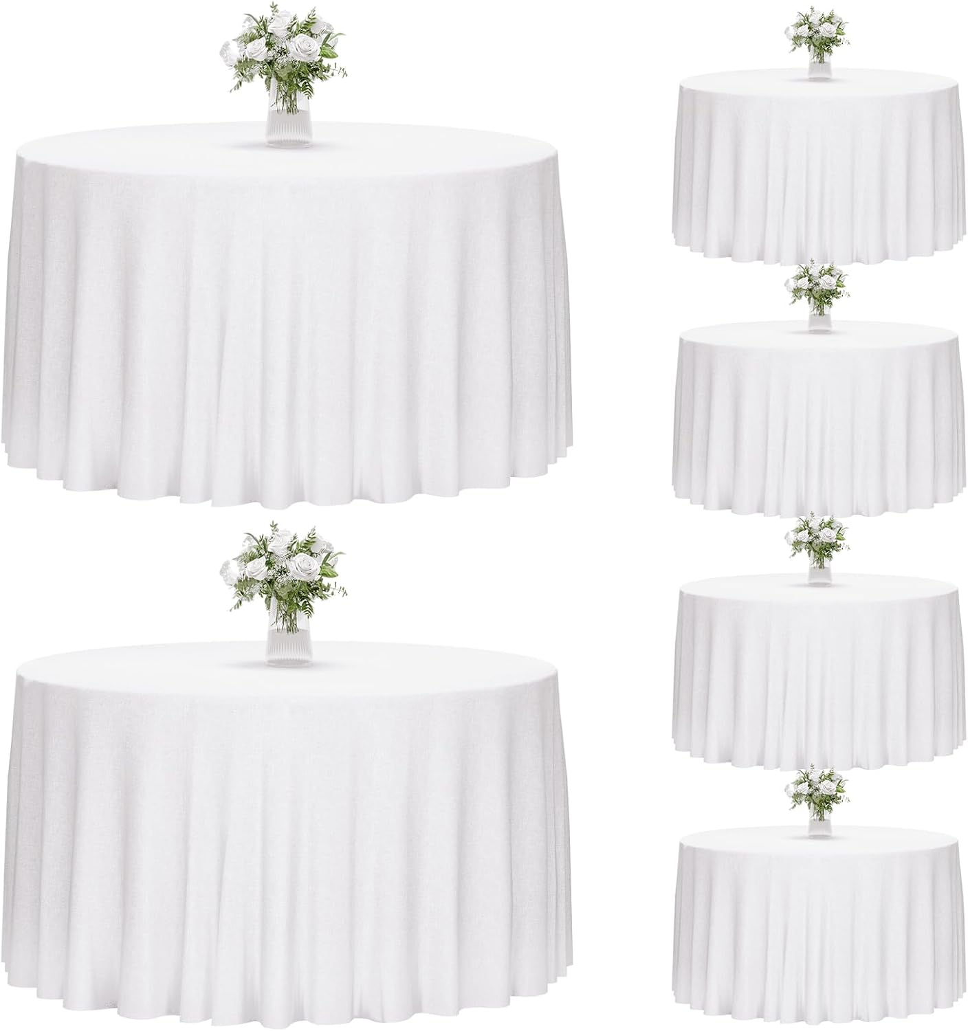 6 Pack White Round Tablecloth, 120 Inch Round Table Cloth Polyester Fabric Washable Table Covers for Wedding, Party, Banquet, Christmas Decorations, Birthday Events
