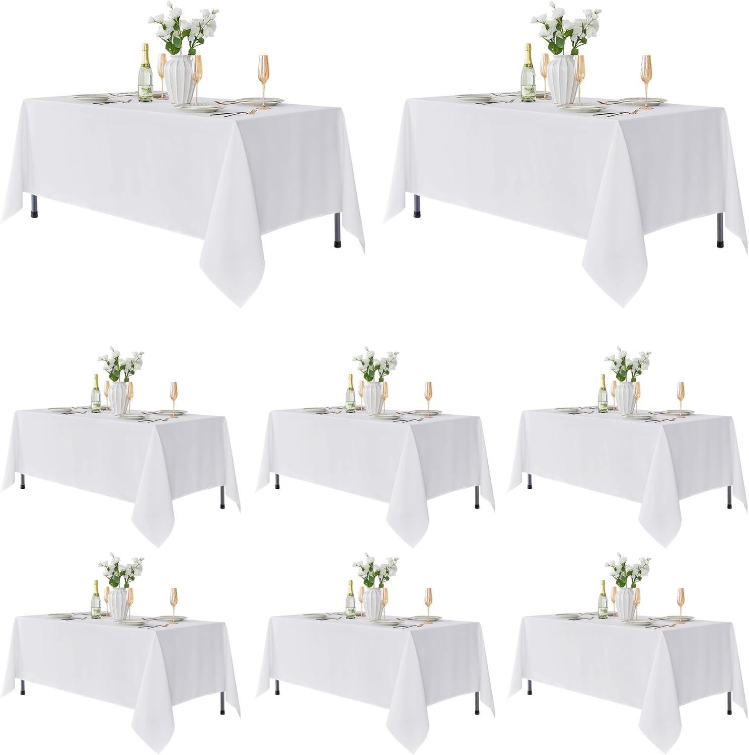  8 Pack Table Cloth Rectangle Table: Stain and Wrinkle Resistant Tablecloth Rectangular, Washable Polyester Tablecloths for Wedding Party Dining Banquet Event Catering(White, 70x120 Inch)