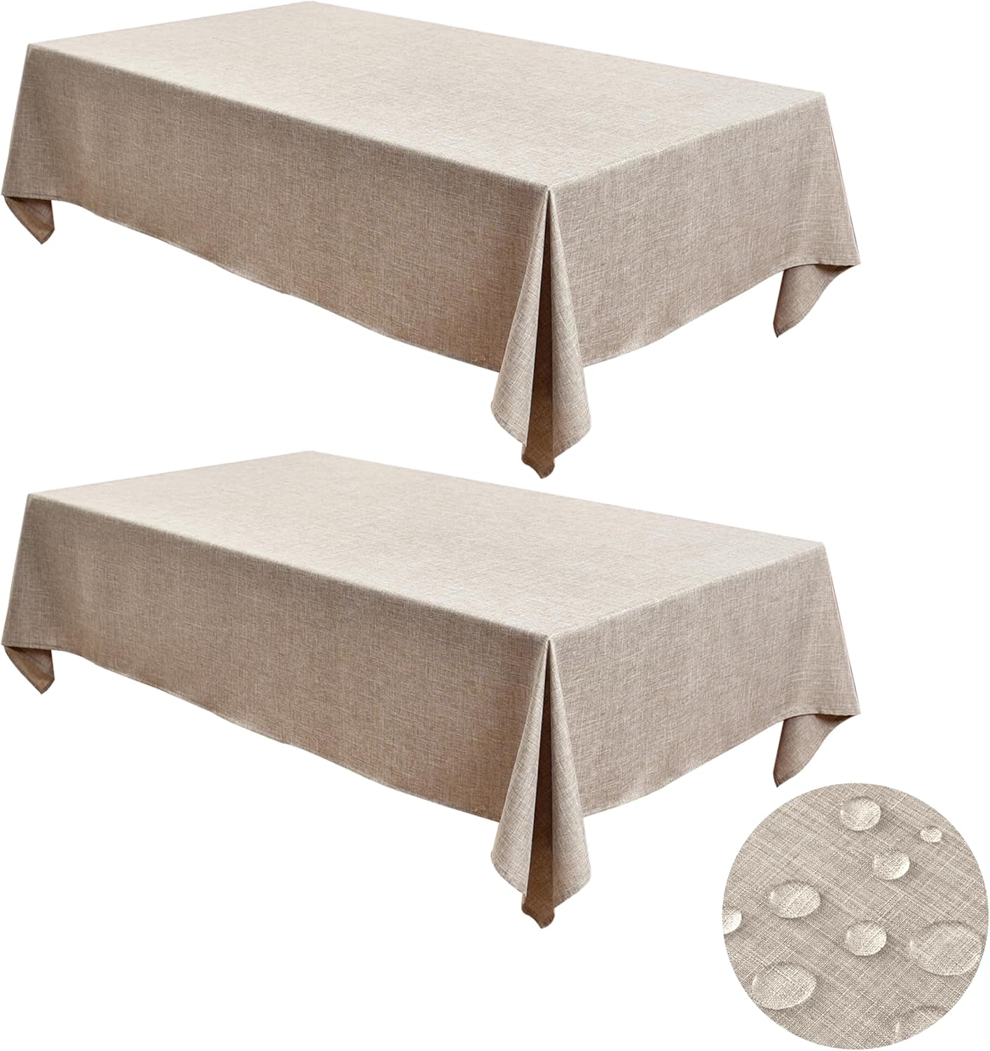 2 Pack Faux Linen Rectangle Tablecloths: Waterproof Stain Resistant Wrinkle Free Textured Table Cloth, Washable Burlap Fabric Table Cover for Kitchen Dining Party, 52x70 Inch, Nature