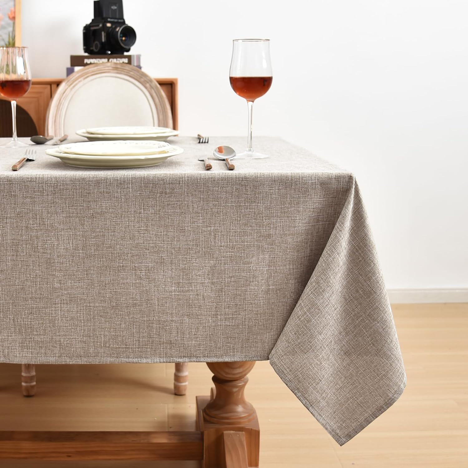 Nature Faux Linen Tablecloths Rectangle 60 x 84 Inch - 2 Pack Neutral Table Clothes for 4-6 Foot Tables, Wrinkle-Proof Faux Burlap Table Cover for Dining, Farmhouse, Outdoor Picnic, Camping