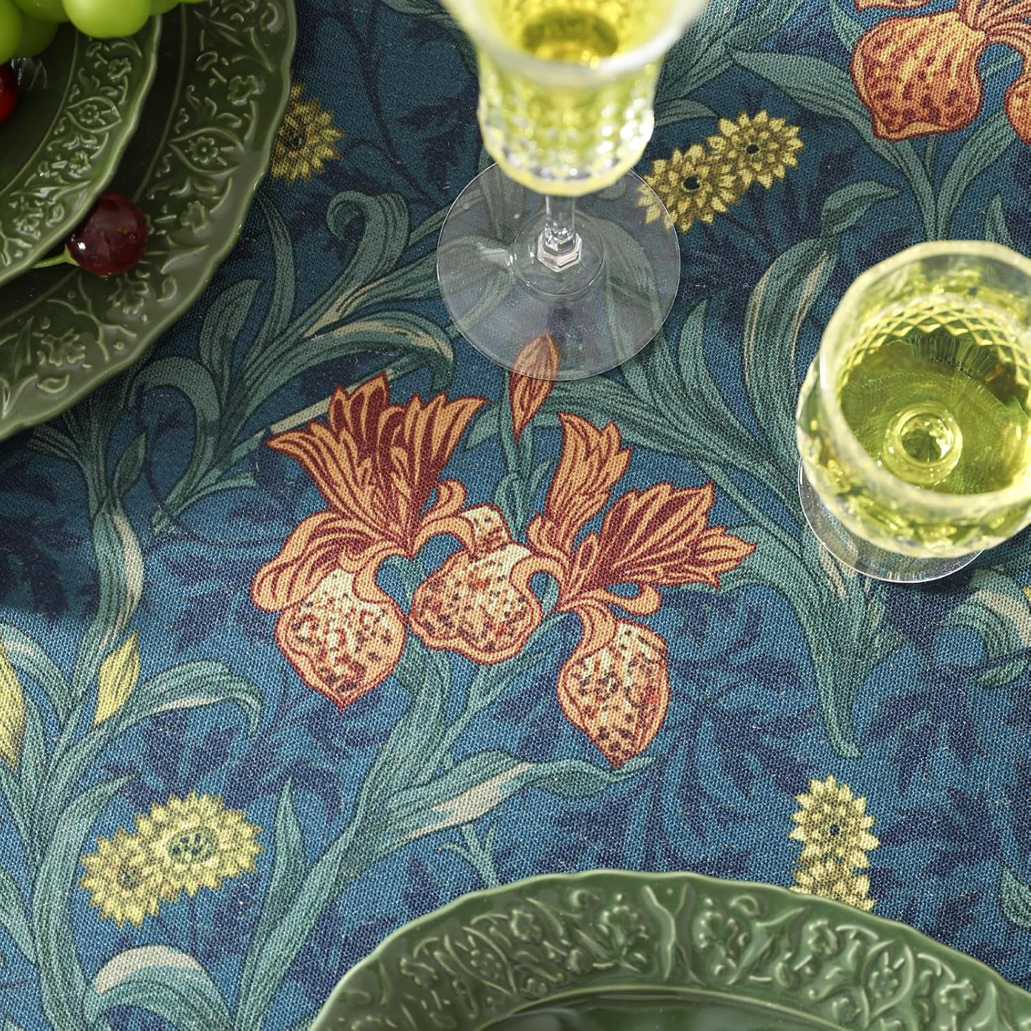 Designer Dark Blue Linen Rectangle Tablecloth,Vintage French Rustic Floral Pattern Tablecloths,Decorative Table Cover Cloth for Kitchen,Dining,Tea Party,Home,Christmas,55"*71"