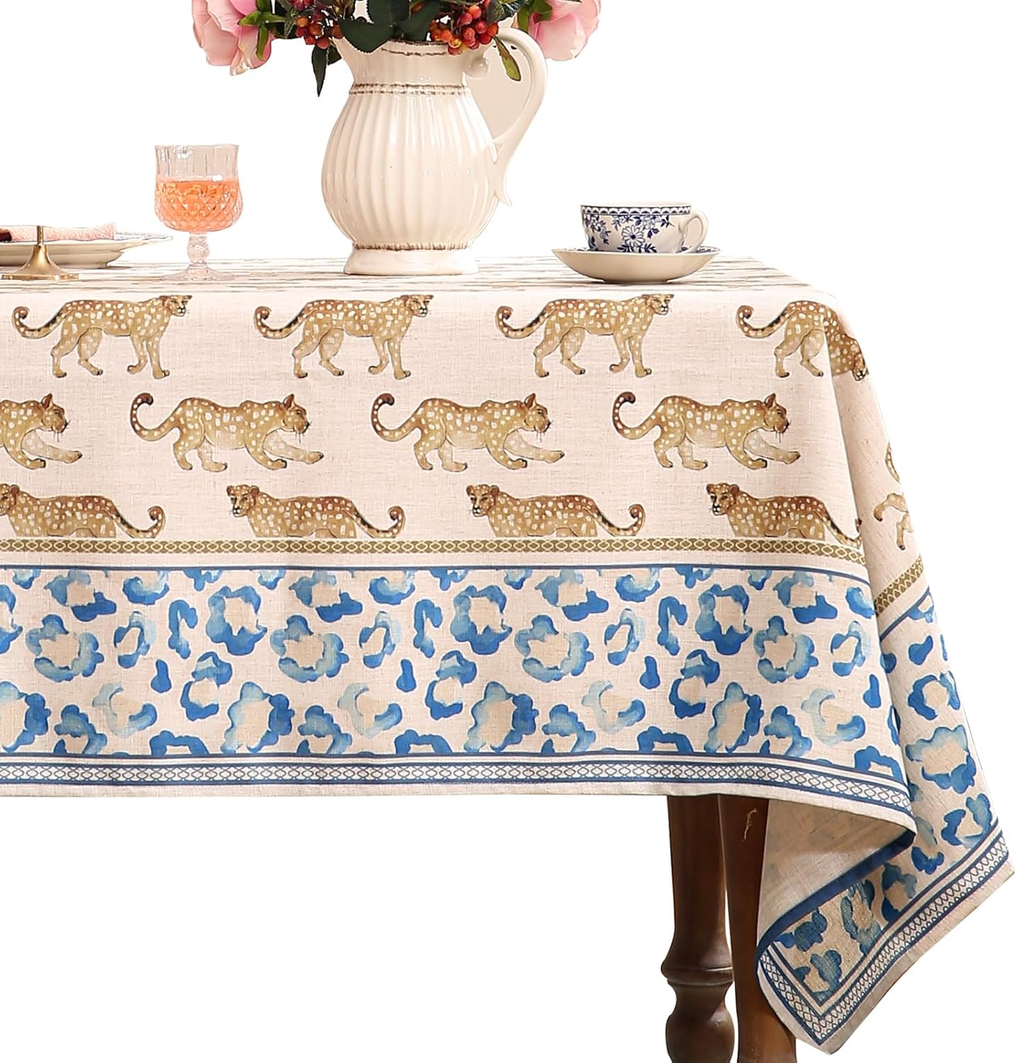 Designer Leopard Animal Linen Small Table Cloth for Square Table,Vintage Breathable Soft Tablecloth,Dacorative Cover for Kitchen Dining,Holiday,Christmas,Thanksgiving,55"x55"-from