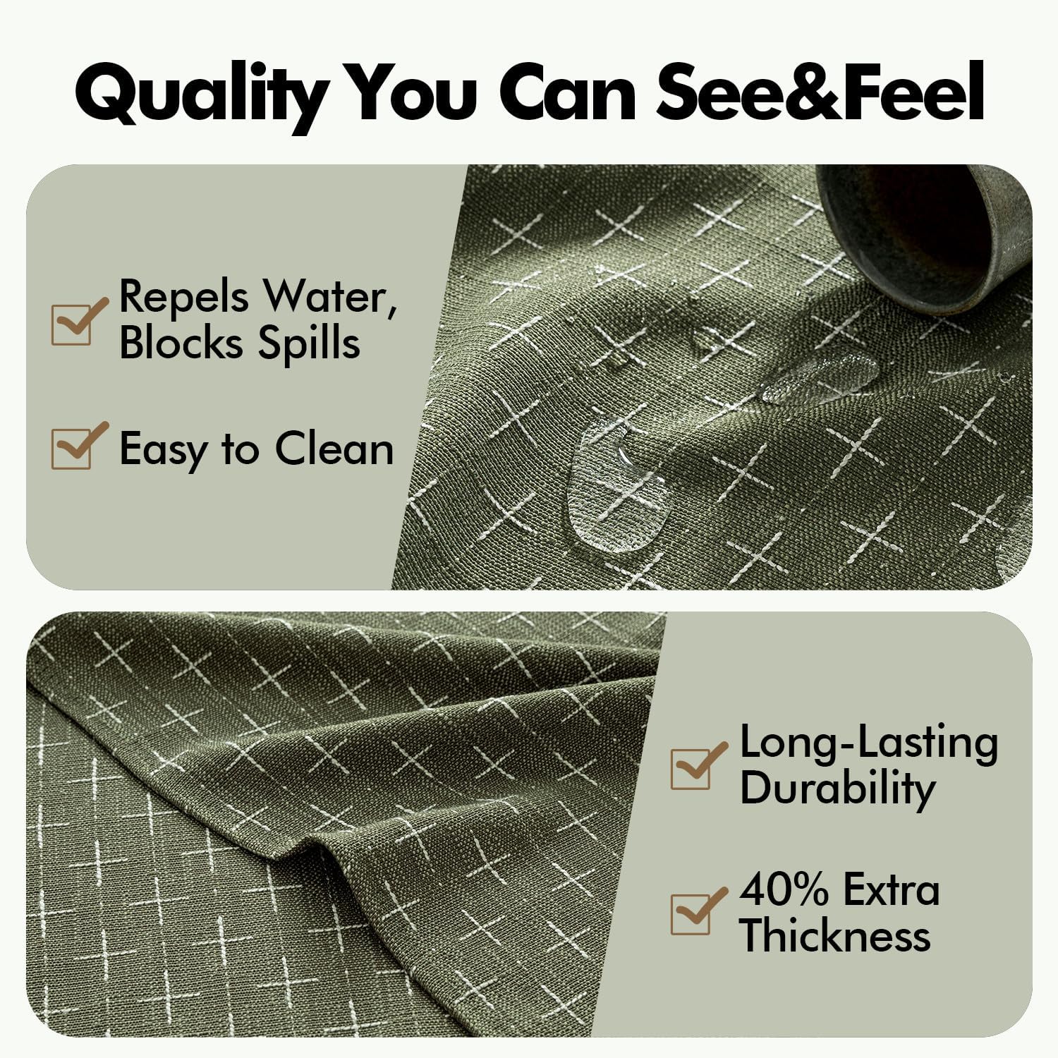Olive Green Linen Table Cloth Rectangle Tablecloth Waterproof Spring Spillproof Cross-Star Textured Table Cloth, Decorative Rustic Farmhouse Style for Dining/Party/Buffet/Wedding,60x84 Inch
