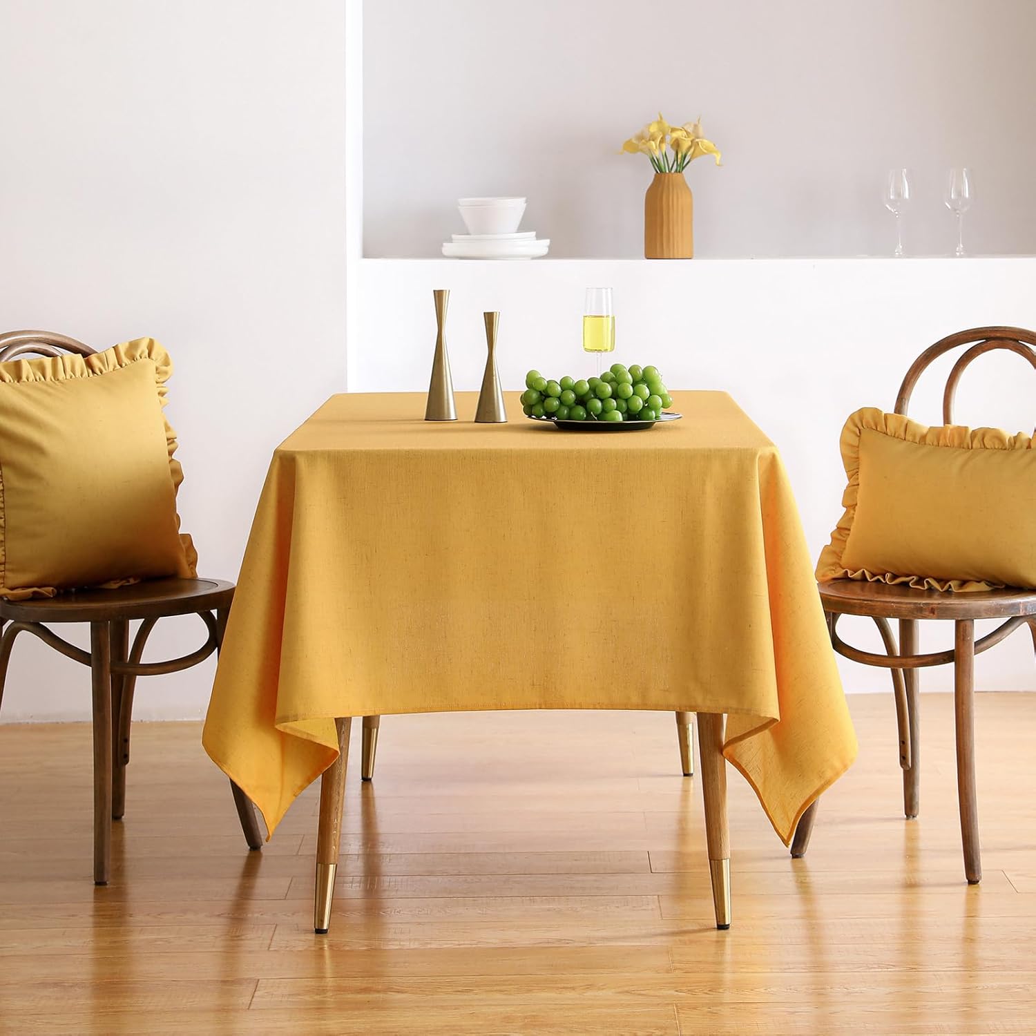 Yellow Tablecloth for Rectangle Tables,Linen Table Cloth Solid Color Plain Simplicity,Heavy Durable Table Cover for Dining Kitchen Decor Party Banquet,63"*94"