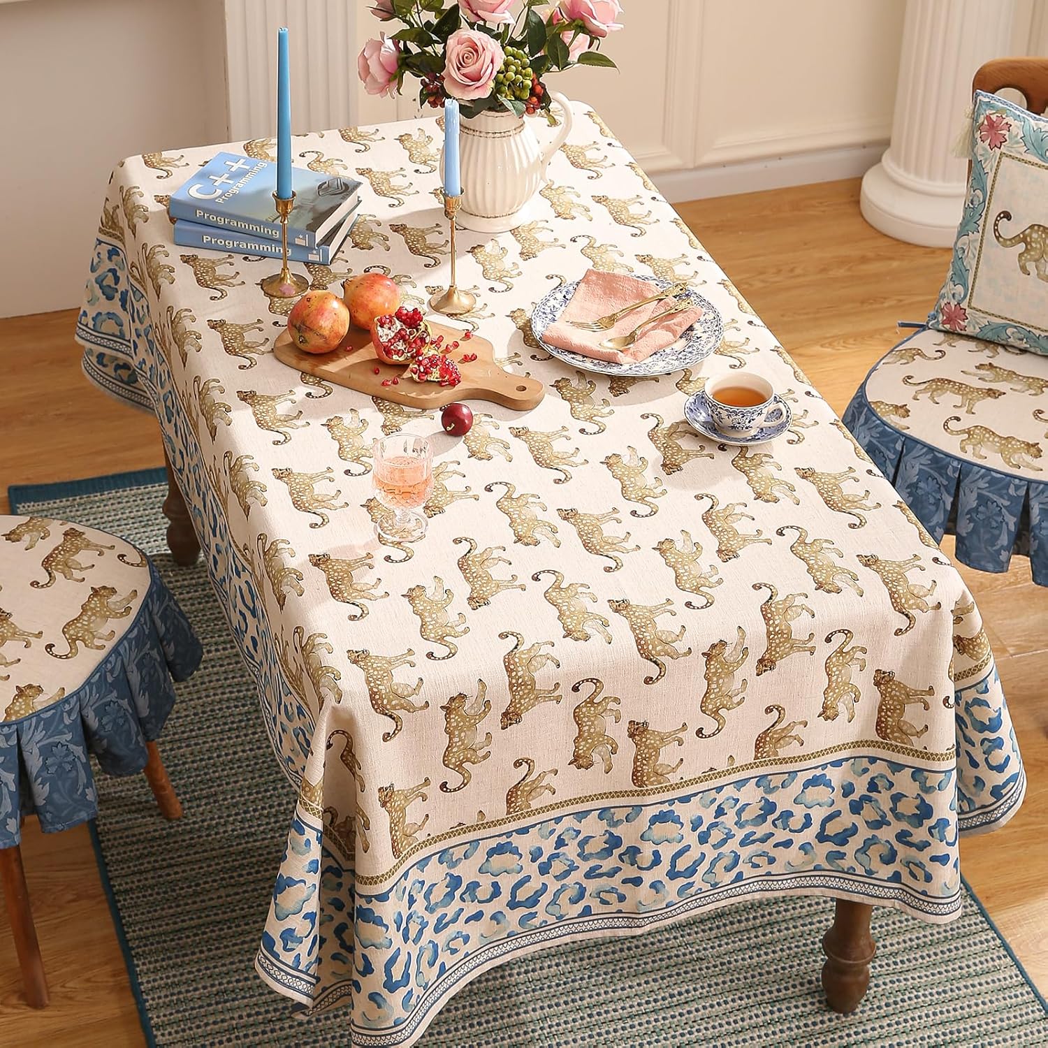 Designer Leopard Animal Linen Small Table Cloth for Square Table,Vintage Breathable Soft Tablecloth,Dacorative Cover for Kitchen Dining,Holiday,Christmas,Thanksgiving,55"x55"-from