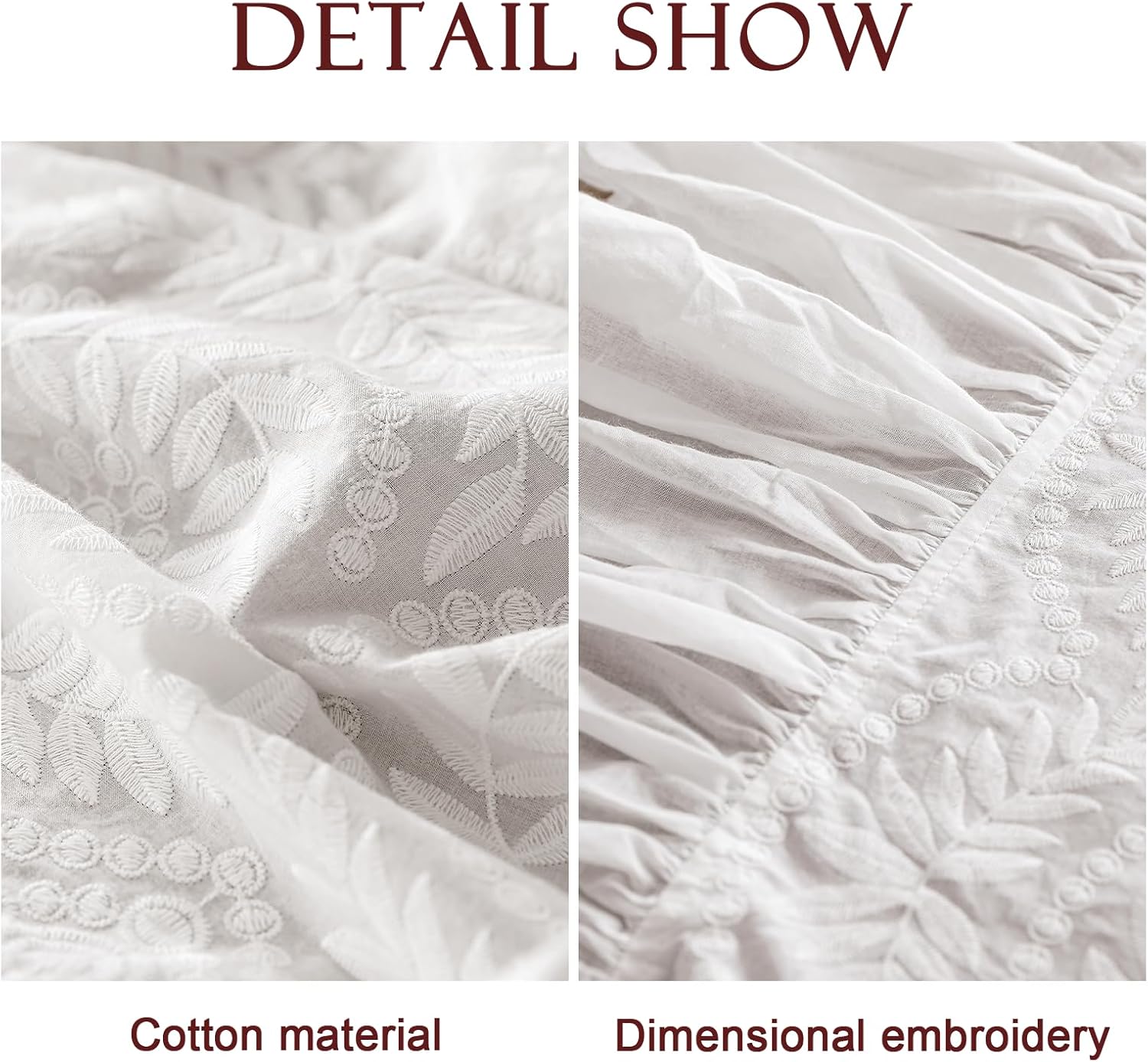 Vintage Ruffle Tablecloth for Rectangle Tables,Farmhouse Embroidered Cotton White Lace Table Cloth Cover Decor for Dining Room Wedding Banquet Thanksgiving Christmas,63"*98"