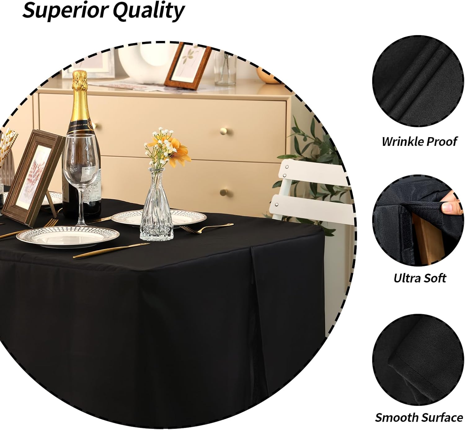 Table Covers, 2 Pack 4FT Table Cover Fitted, Black Table Cover Protector for Folding Table, 48 x 24 Inch Fitted Tablecloth for 4 Foot Tables