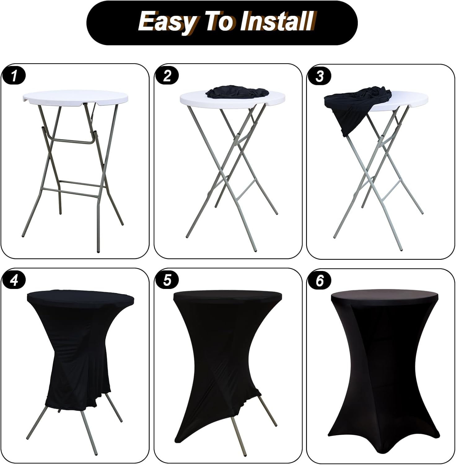 4 Pack Spandex Cocktail Table Covers, 32x43 Inch Black Fitted Stretch Highboy Round Cover Table Cloth for Party, Bar, Pub, Wedding, Banquet
